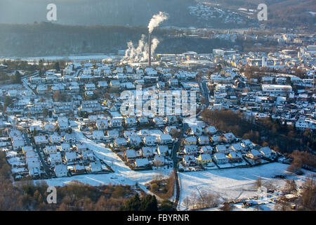 Luftbild, Uentrop Neubaugebiet, Doppelhaushälften im Schnee, Ruhrblick, Zur Wolfsschlucht, Winter, Schnee, Arnsberg, Stockfoto