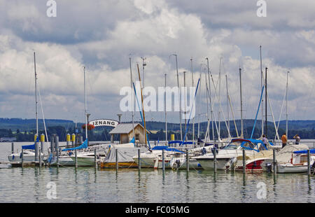 Hafen Iznang am Bodensee Stockfoto