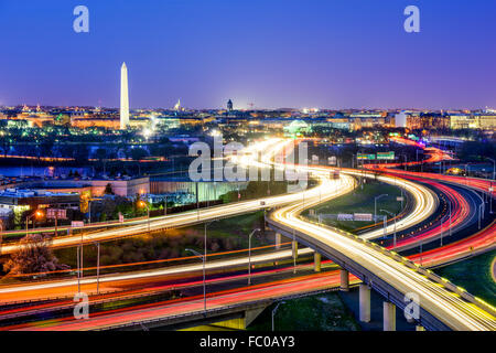 Washington, D.C. Skyline mit Straßen und Sehenswürdigkeiten. Stockfoto