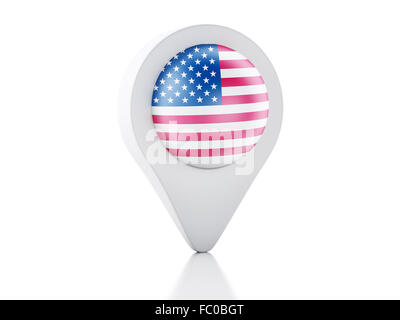 3D Kartenzeiger USA Flagge Symbol auf weißem ba Stockfoto