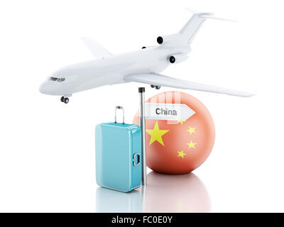 Reisekonzept. Koffer, Flugzeug und China Flagge ico Stockfoto