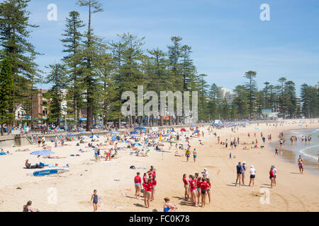 Blick nach Norden am Manly Beach in Sydney/Australien auf ein Sommer Tag, New-South.Wales, Australien Stockfoto
