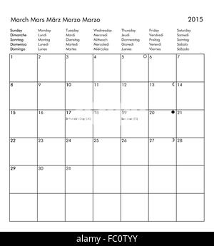 Kalender des Jahres 2015 - März Stockfoto
