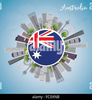 Australien-Skyline mit grauen Gebäuden und blauer Himmel. Vektor-Illustration. Wirtschaft und Tourismus-Konzept mit Wolkenkratzern. Stock Vektor