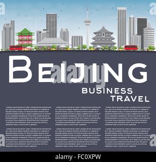 Beijing Skyline mit grauen Gebäuden, blauer Himmel und Textfreiraum. Vektor-Illustration. Business-Reisen und Tourismus-Konzept Stock Vektor