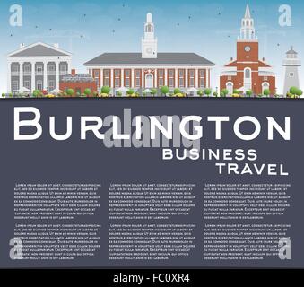 Burlington (Vermont) Skyline der Stadt mit Gebäuden Farbe und Textfreiraum. Vektor-Illustration. Wirtschaft und Tourismus-Konzept. Stock Vektor