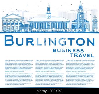 Umriss Burlington (Vermont) Skyline der Stadt mit blauen Gebäuden und Textfreiraum. Vektor-Illustration. Wirtschaft und Tourismus-Konzept. Stock Vektor