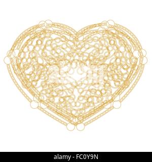 Goldene Herzen Umrissform mit Textfreiraum. Valentinstag-Karte. Vektor-Illustration. Herz auf weißem Hintergrund Stock Vektor