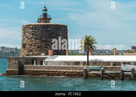 Fort Denison ist eine ehemalige strafrechtliche Seite und defensive Anlage auf einer kleinen Insel. Stockfoto