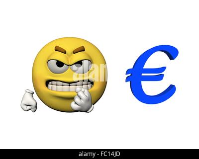 Emoticon wütend und Euro - 3d render Stockfoto