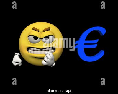 Emoticon wütend und Euro - 3d render Stockfoto