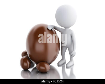 3D weiße Leute stehen neben einem Ostern ei. Stockfoto