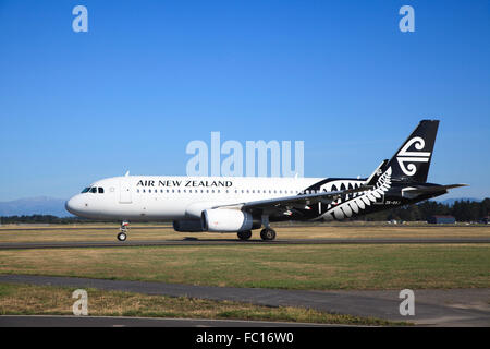 Air New Zealand Airbus A320-232 Twin Jet-Engine Verkehrsflugzeug im CHC Flughafen, Christchurch, Canterbury, Südinsel, Neuseeland, Ozeanien Stockfoto