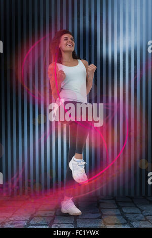 Zusammengesetztes Bild Fit Frau tun aerobe Übung Stockfoto