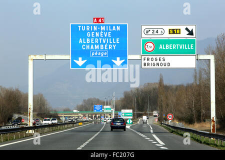 Autouroute A41. Turin-Mailand, Genf, Albertville, Chambery. Maut. Stockfoto