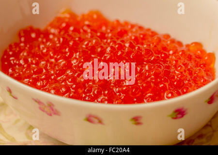 Frischer roter Kaviar in weiße Schüssel für party Stockfoto