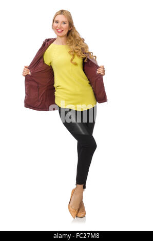 Hübsches Mädchen im Winterjacke isoliert auf weiss Stockfoto