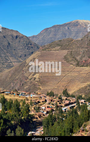 Inka-Terrassen, Heiliges Tal, Valle Sagrado, Pisac oder Pisaq, Provinz Cusco, Peru Stockfoto