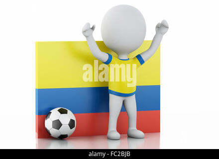 3D weiße Leute mit Flagge und fussball Ball Ecuador. Stockfoto