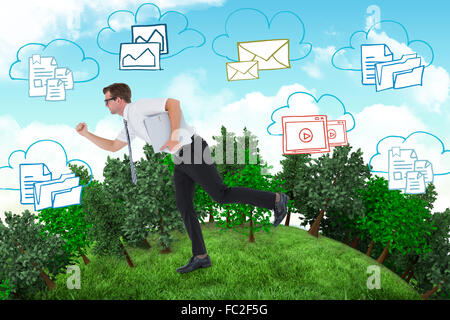 Zusammengesetztes Bild von geeky Geschäftsmann spät dran Stockfoto