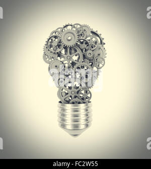 klassische Glühlampe und Getriebe 3D-Bild Stockfoto