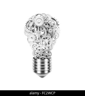 klassische Glühlampe und Getriebe 3D-Bild Stockfoto
