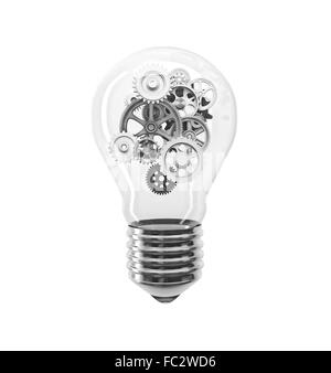 klassische Glühlampe und Getriebe 3D-Bild Stockfoto