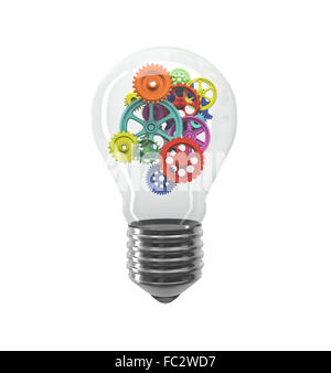 klassische Glühlampe und Getriebe 3D-Bild Stockfoto