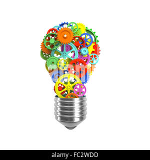 klassische Glühlampe und Getriebe 3D-Bild Stockfoto