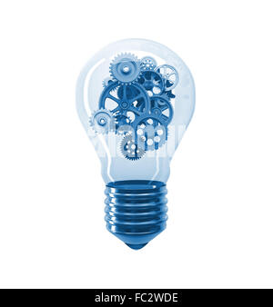 klassische Glühlampe und Getriebe 3D-Bild Stockfoto