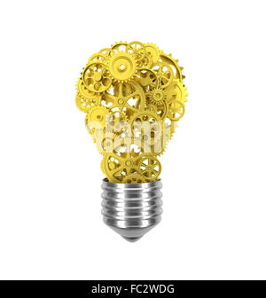 klassische Glühlampe und Getriebe 3D-Bild Stockfoto