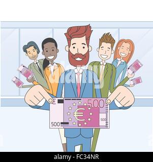 Unternehmensgruppe Menschen halten fünfhundert Euro Banknote Konzept Finanzierung von Investitionen Stock Vektor