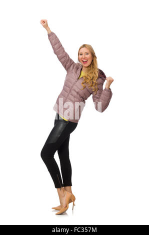 Hübsches Mädchen im Winterjacke isoliert auf weiss Stockfoto