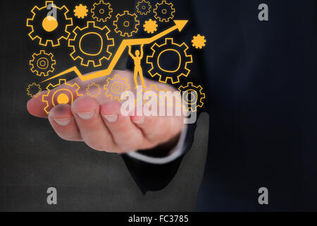 Zusammengesetztes Bild des Innenfeldes eines Geschäftsmannes mit Händen Stockfoto
