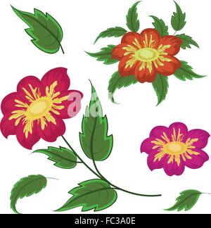 Blumen und grünen Blättern Dahlie Stock Vektor