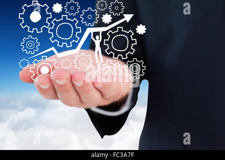 Zusammengesetztes Bild des Innenfeldes eines Geschäftsmannes mit Händen Stockfoto