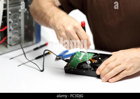 Arbeiter und Schraubendreher Stockfoto