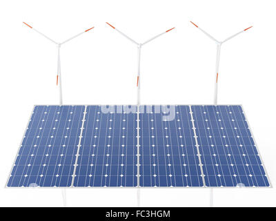 3D Windturbinen und Solarzellen Stockfoto