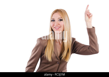 Schöne Businesslady im eleganten Anzug, isoliert auf weiss Stockfoto