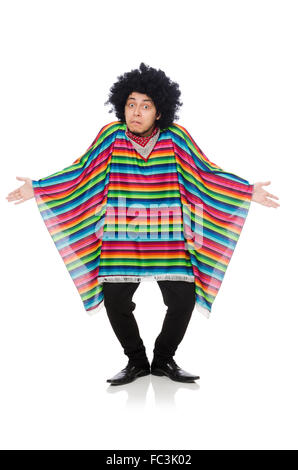 Lustige mexikanische tragen Poncho isoliert auf weiss Stockfoto