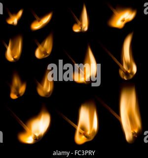 Sammlung von zündenden Spiele auf schwarzem Hintergrund isoliert Stockfoto