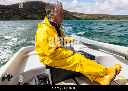 Der Fährmann in die Personenfähre von Keoldale in der Nähe von Durness, Cape Wrath Stockfoto