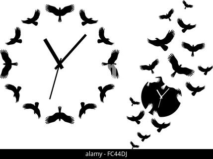Zeit fliegt, Uhren mit fliegenden Vögel für Wandkunst, Vektor-Design-Elemente Stock Vektor