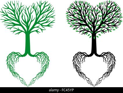Baum des Lebens, Herz geformt, Äste und Wurzeln, Vektor-illustration Stock Vektor