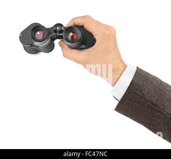 Hand mit dem Fernglas Stockfoto