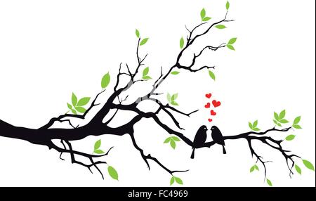 Vogel sitzt auf Hochzeit Baum, Vektor-illustration Stock Vektor