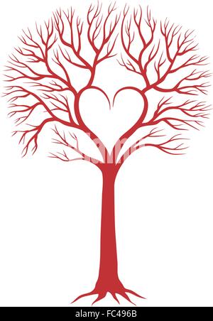 Rote Liebe Baum mit herzförmigen Niederlassungen für Hochzeitseinladungen, Valentines Tag Karten, Vektor, Abbildung Stock Vektor