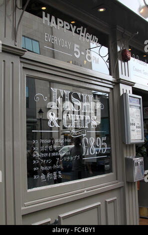 Fisch & Chips anmelden Restaurant Fenster in Covent Garden in London Stockfoto