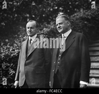 Calvin Coolidge, 30. Präsident der Vereinigten Staaten, und Herbert Hoover, dem 31. Präsidenten (US Secretary Of Commerce zum Zeitpunkt des Fotos), 1928 Stockfoto