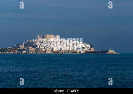 Ansicht der Peniscola Vorgebirge am Ebro Delta, Castellon, Spanien. Stockfoto